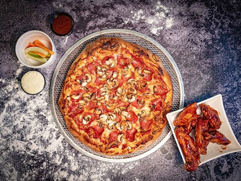 TUESDAY - MEDIUM PIZZA WITH 1 POUND WINGS