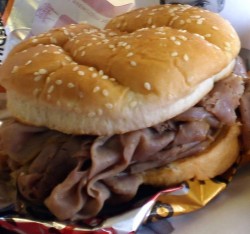 Roast Beef on a Bun with Small Poutine